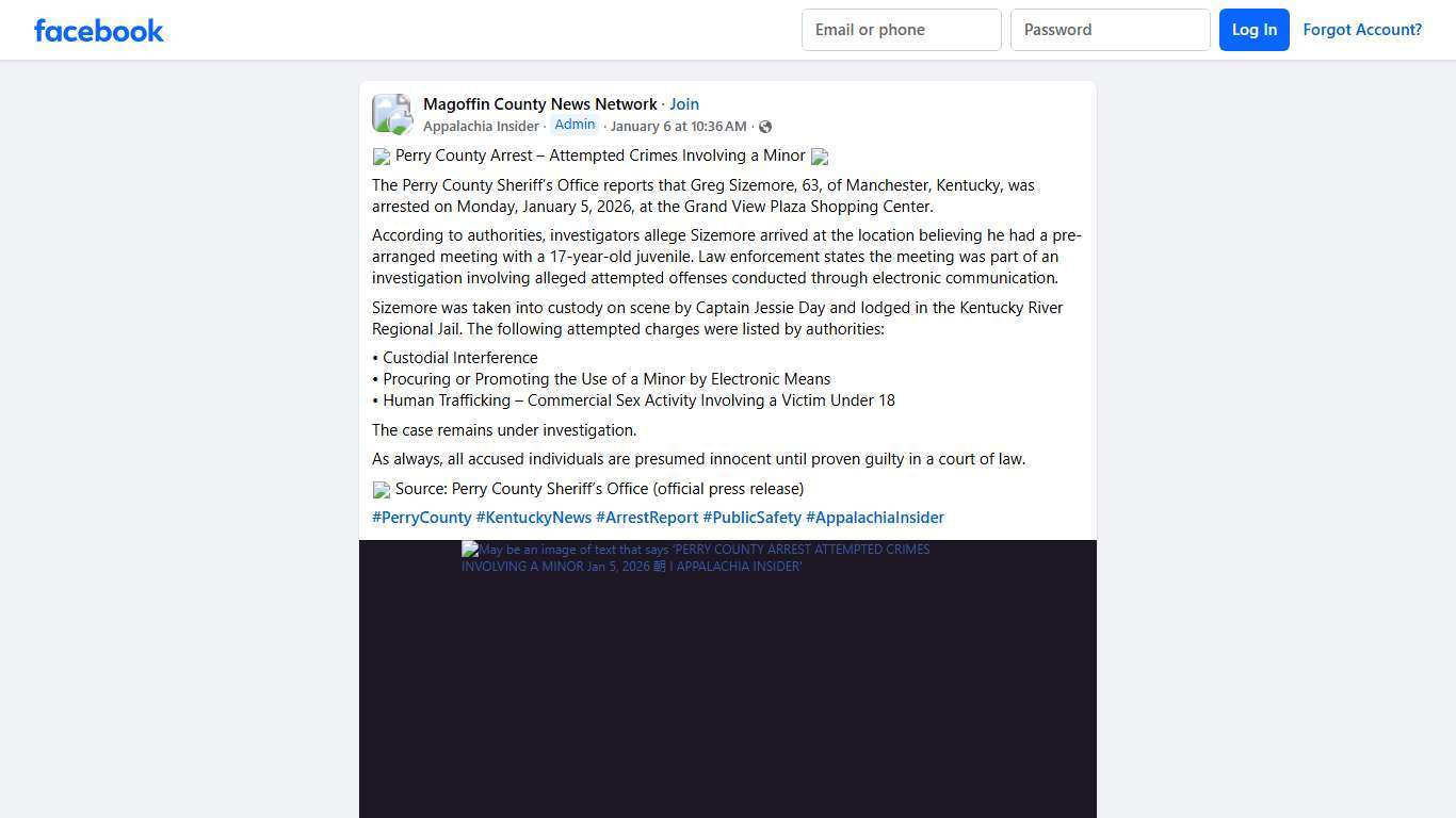 Magoffin County News Network 🚨 Perry County Arrest – Attempted Crimes Involving a Minor 🚨 Facebook
