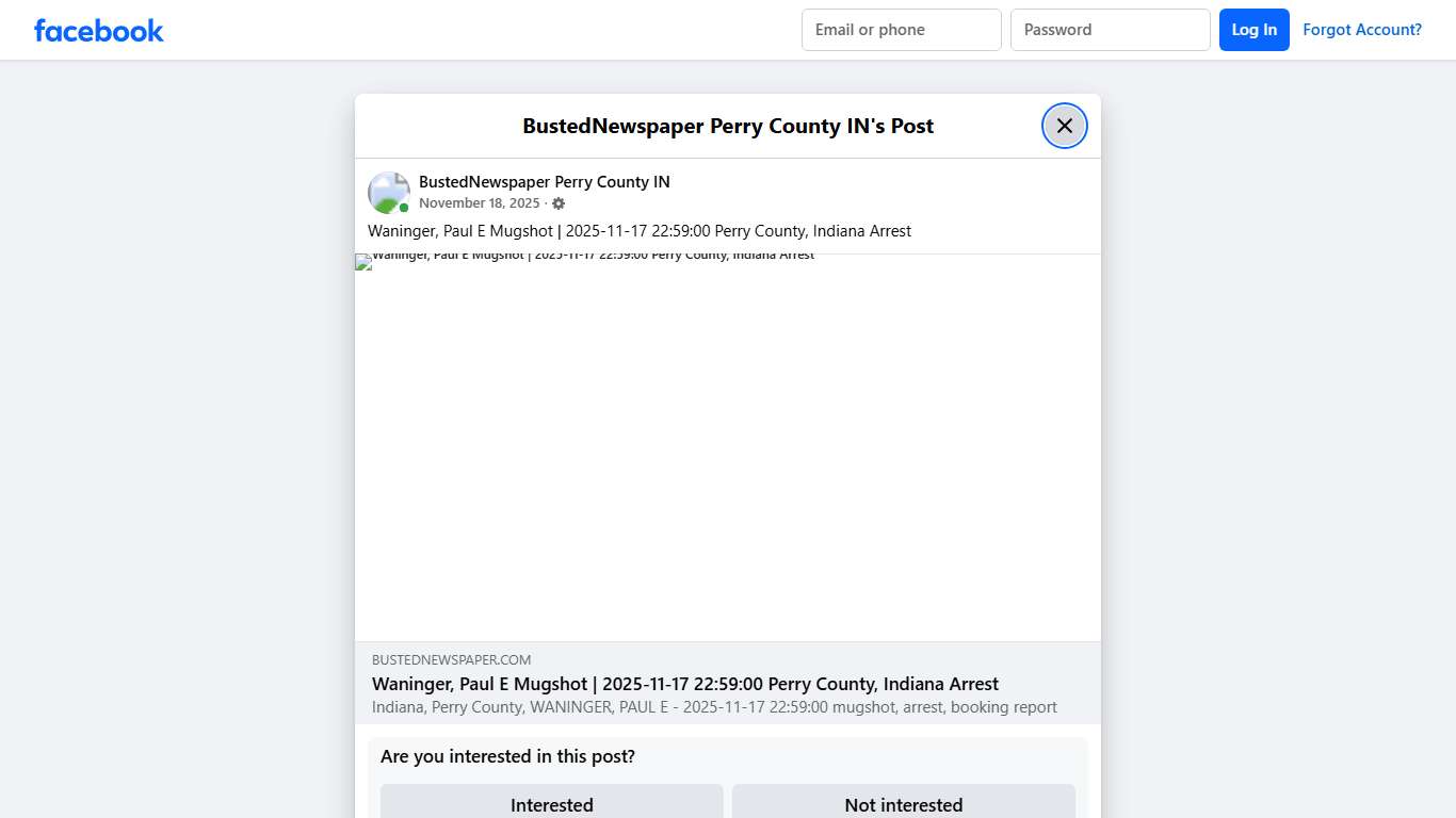 Waninger, Paul E Mugshot... - BustedNewspaper Perry County IN Facebook